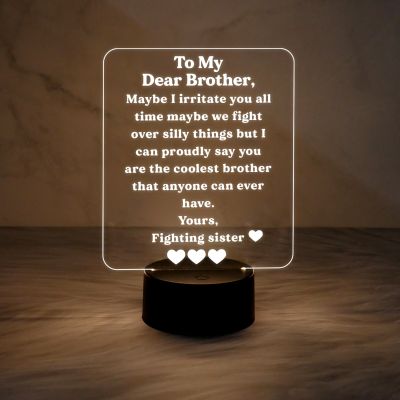 to My Dear Brother Engraved Quote Night Lamp with Warm White Light | Express Your Love for Bhai | Birthday Gift Bhai from Sister | Best Gift for Brother